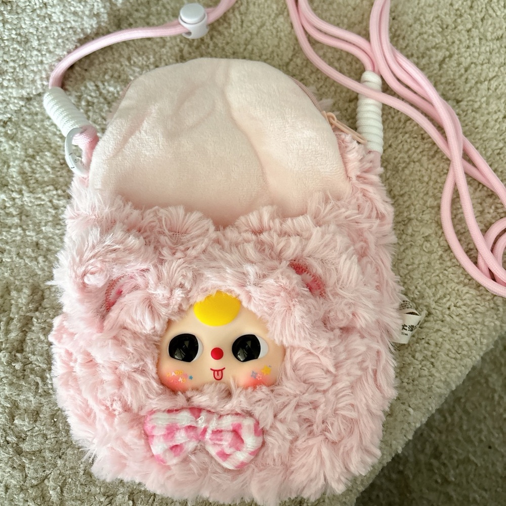 Baby three Pink Plush Kids Crossbody Bag